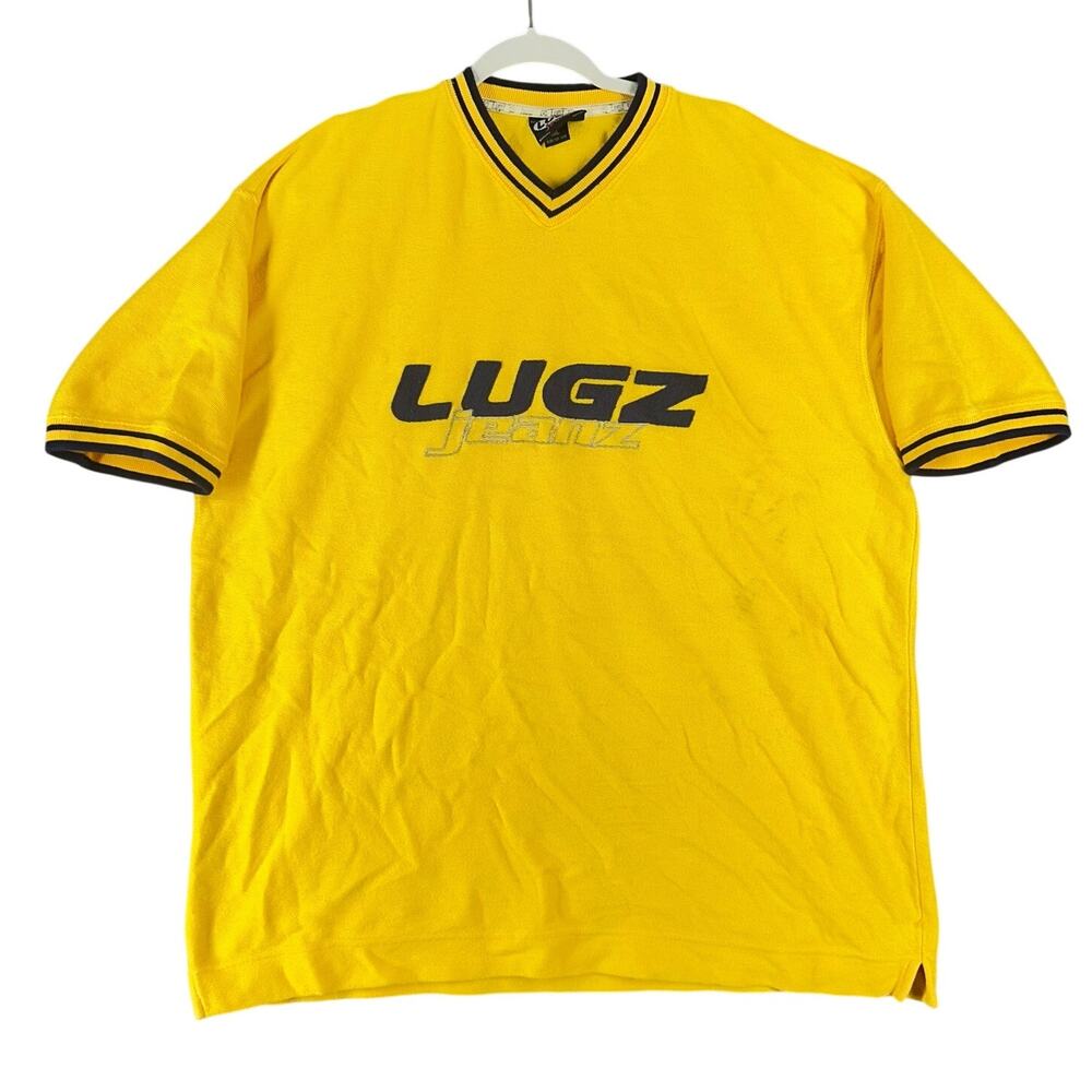 Vintage 90s Yellow Cotton Embroidered V-Neck Tee USA Made Oversized XXL